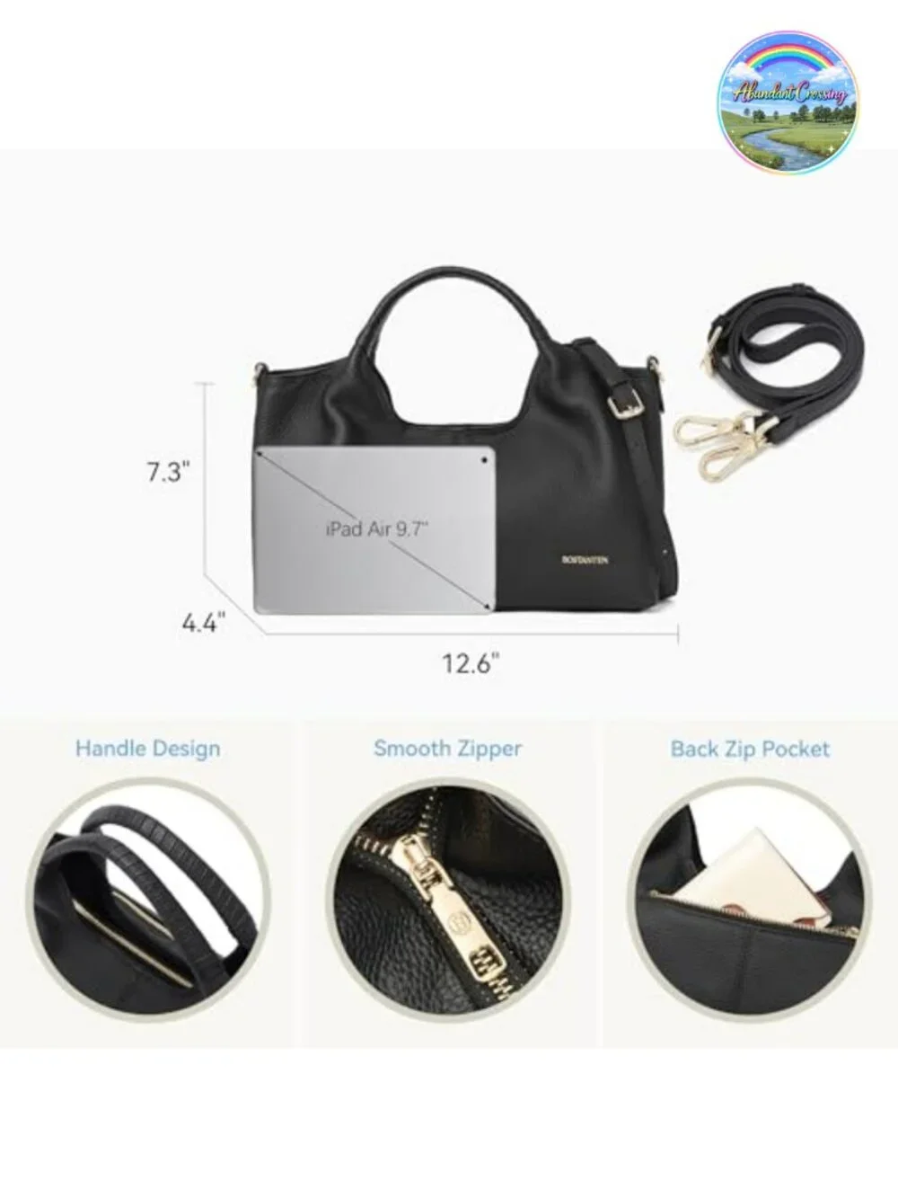 Genuine Leather Satchel Handbag with Adjustable Strap